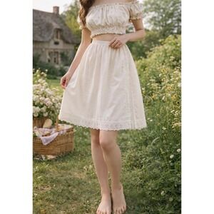 Vintage Capri Collection Lace Trim Half Slip Skirt Women M Cream Cottagecore